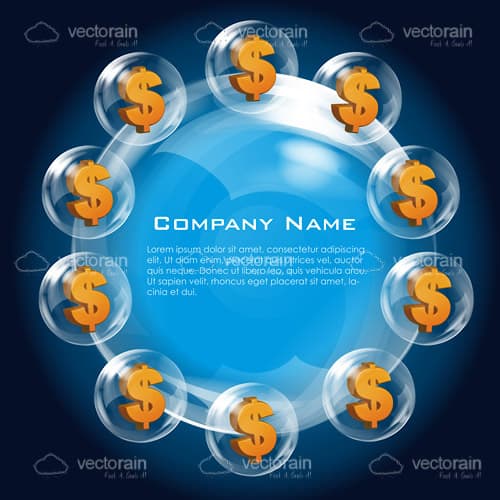 Blue Company Logo with Dollar Icons and Sample Text